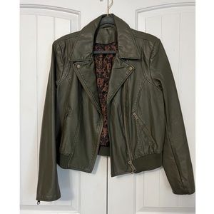 Free People Vegan Leather Bomber Jacket Olive
